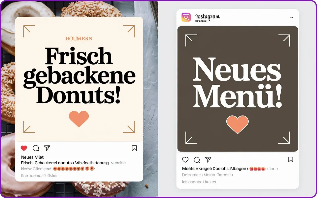 Vergleich von Instagram-Beiträgen mit unterschiedlichen Schriftarten