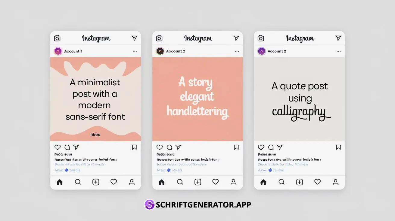 Drei Instagram-Beiträge, die mit verschiedenen ausgefallenen Schriftarten erstellt wurden